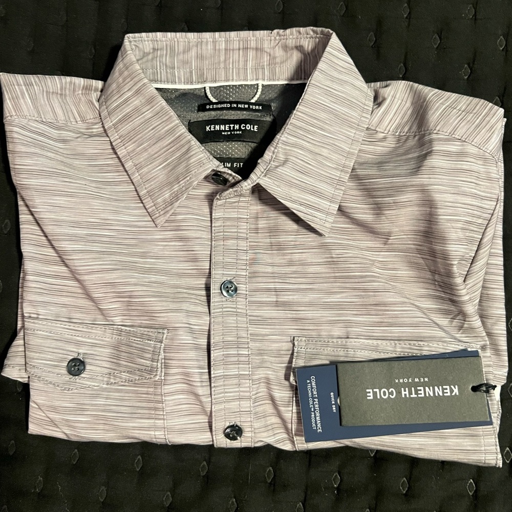 Gray dress shirt short sleeve  Men’s size S button down collared Slim fit shirt